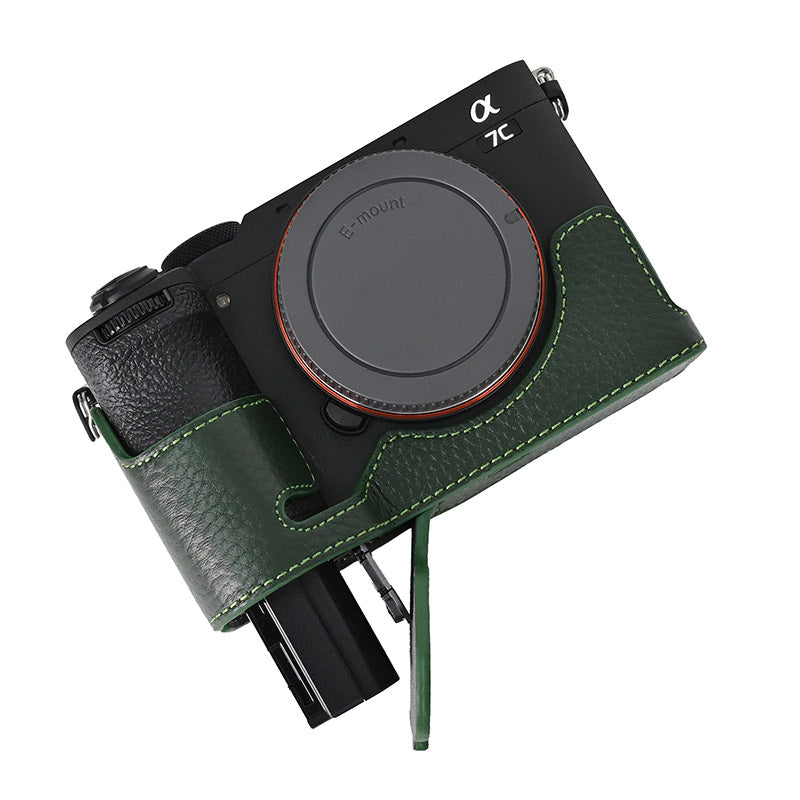 For Sony A7C II Genuine Cow Leather Bottom Case Half Camera Cover with Battery Opening