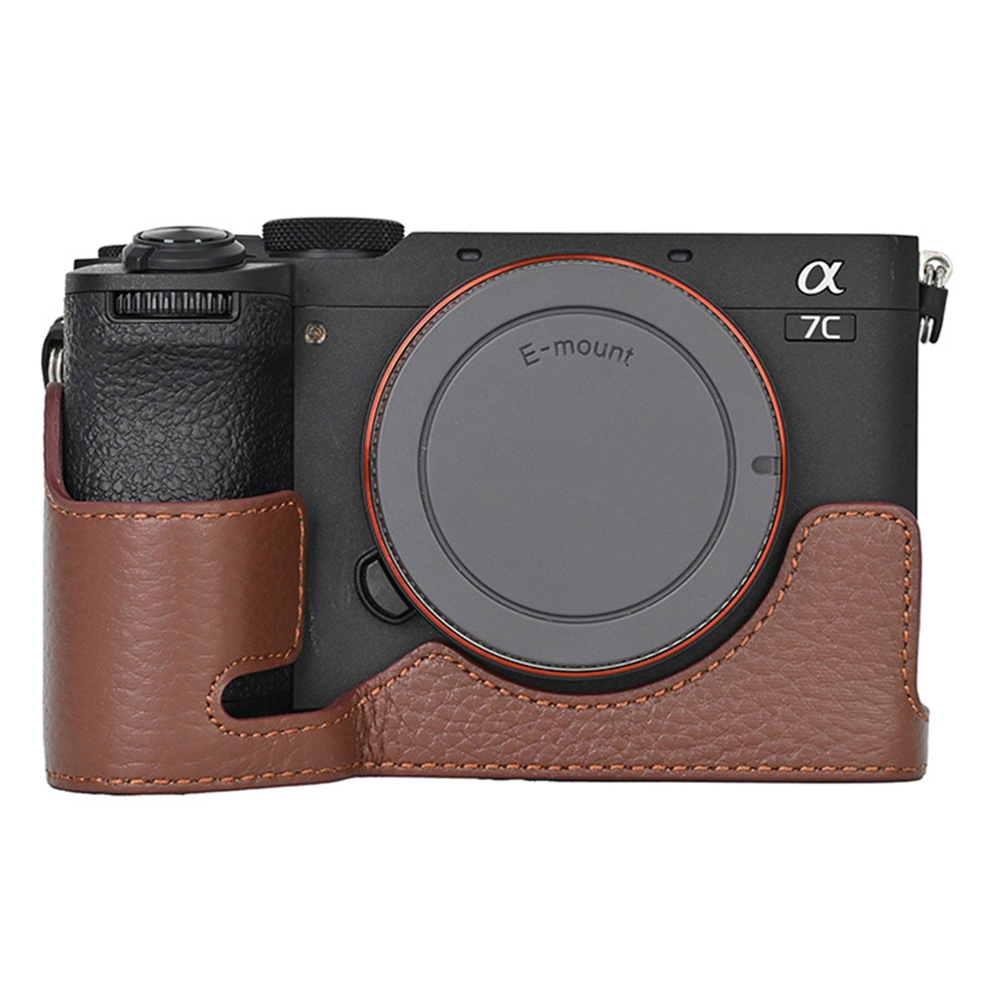 For Sony A7C II Genuine Cow Leather Bottom Case Half Camera Cover with Battery Opening