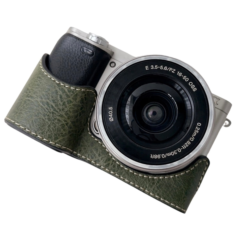 For Sony A6400 / A6300 / A6100 / A6000 PU Leather Camera Bottom Cover Screw Hole Half Body Case