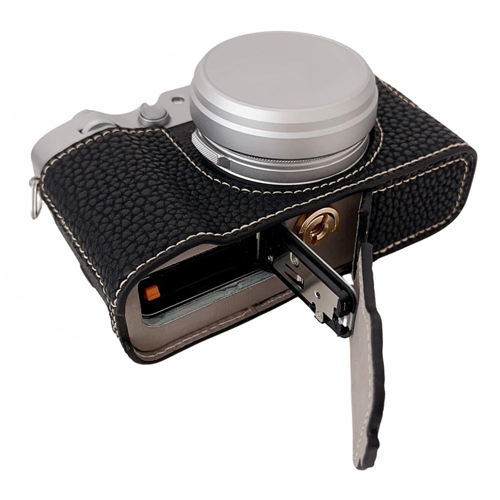 For Fujifilm X100VI Litchi Texture Leather Camera Bag Bottom Case Easy to Replace Battery