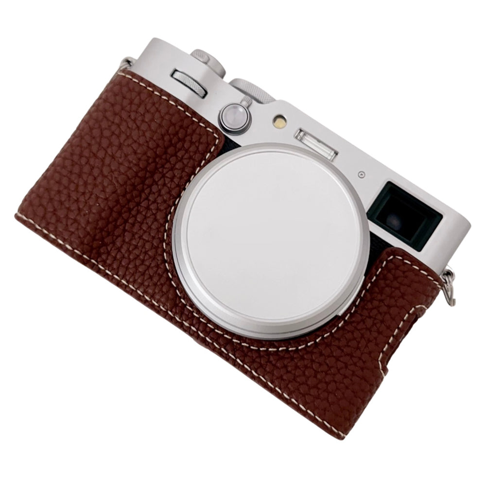 For Fujifilm X100VI Litchi Texture Leather Camera Bag Bottom Case Easy to Replace Battery