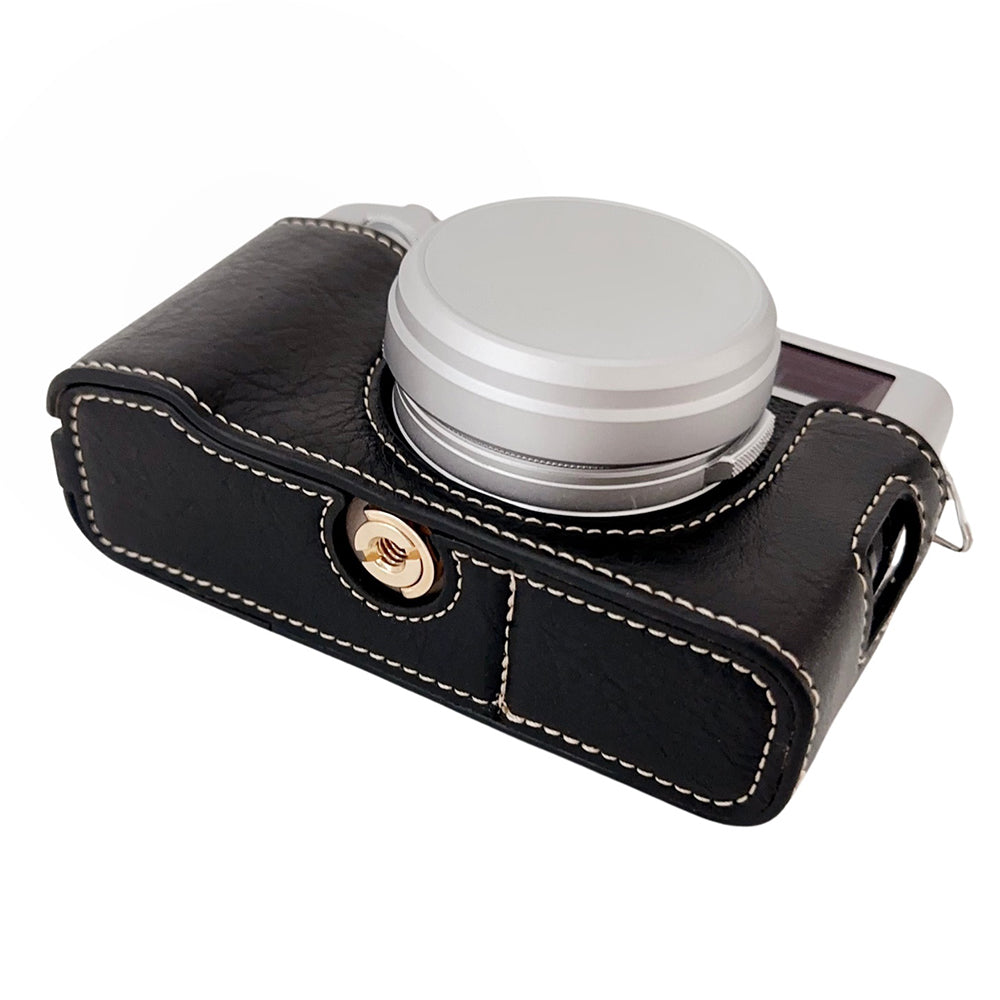 For Fujifilm X100VI Buffalo Texture Leather Camera Bag Bottom Case Easy to Replace Battery