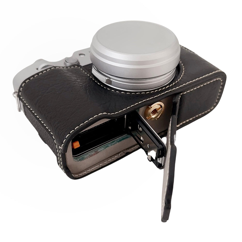 For Fujifilm X100VI Buffalo Texture Leather Camera Bag Bottom Case Easy to Replace Battery