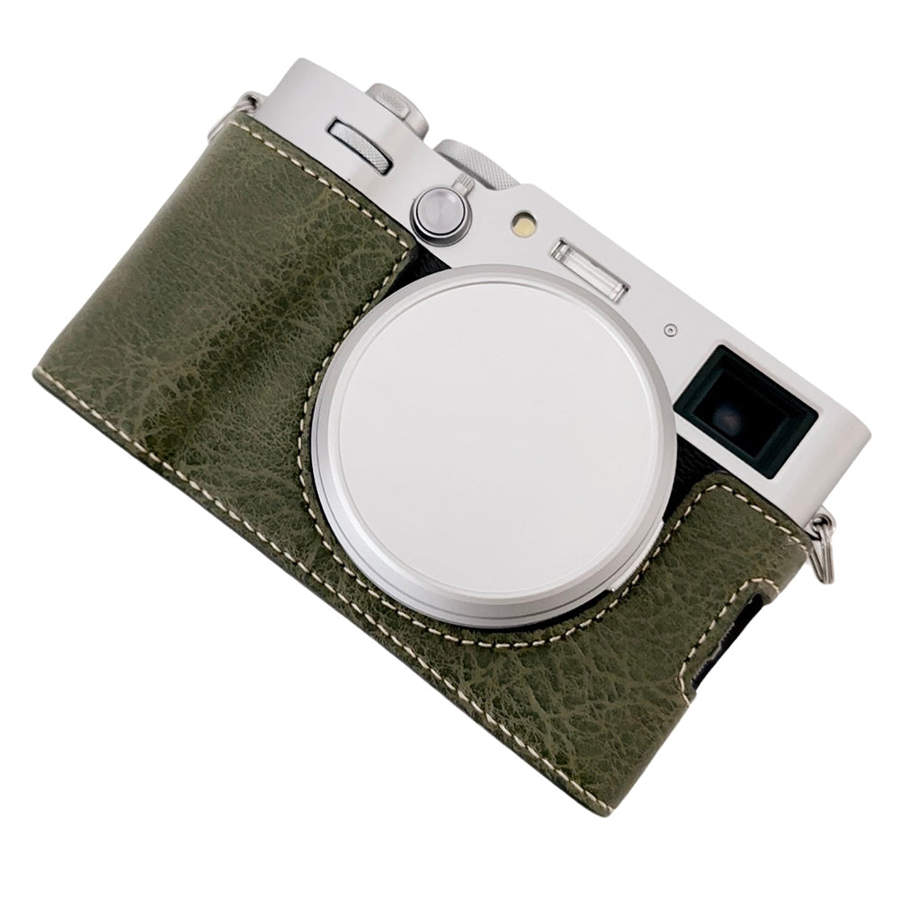 For Fujifilm X100VI Buffalo Texture Leather Camera Bag Bottom Case Easy to Replace Battery