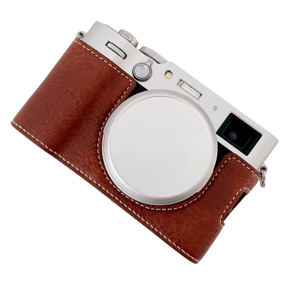 For Fujifilm X100VI Buffalo Texture Leather Camera Bag Bottom Case Easy to Replace Battery