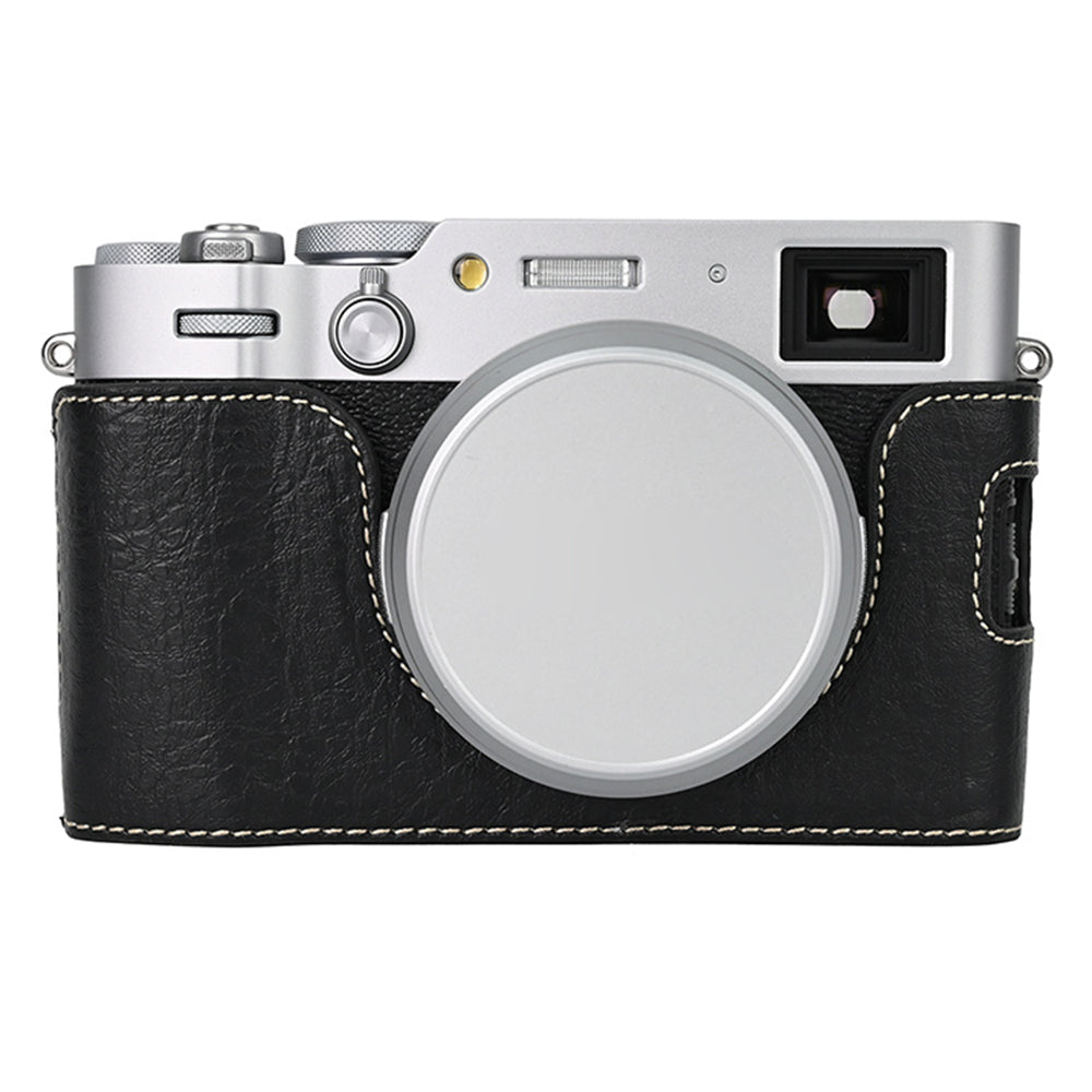 For Fujifilm X100VI Tree Grain PU Leather Camera Bottom Cover Half Body Case with Battery Opening