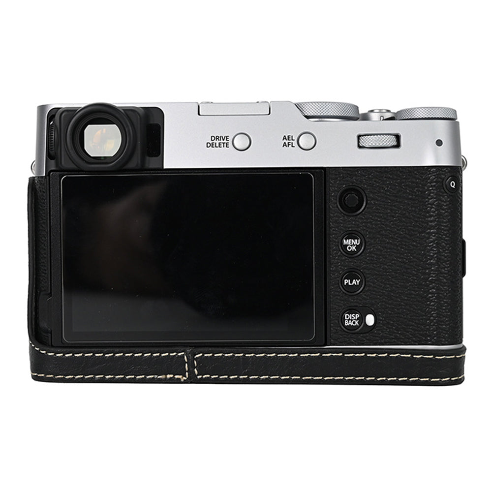 For Fujifilm X100VI Tree Grain PU Leather Camera Bottom Cover Half Body Case with Battery Opening