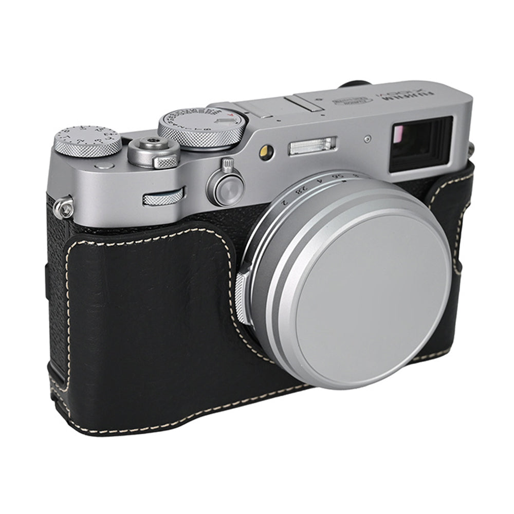 For Fujifilm X100VI Tree Grain PU Leather Camera Bottom Cover Half Body Case with Battery Opening