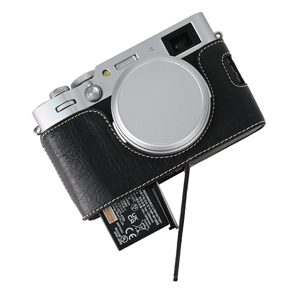 For Fujifilm X100VI Tree Grain PU Leather Camera Bottom Cover Half Body Case with Battery Opening