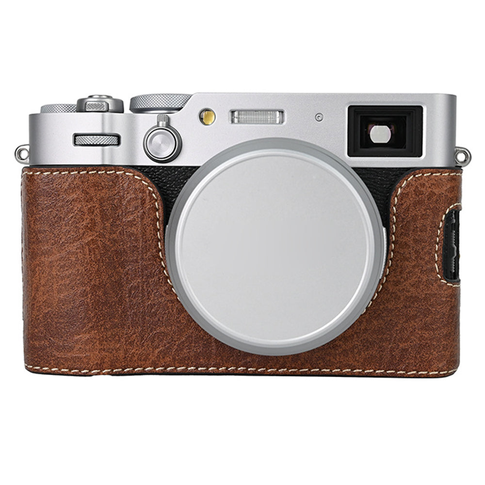 For Fujifilm X100VI Tree Grain PU Leather Camera Bottom Cover Half Body Case with Battery Opening