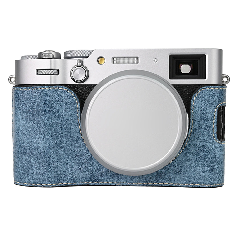 For Fujifilm X100VI Tree Grain PU Leather Camera Bottom Cover Half Body Case with Battery Opening