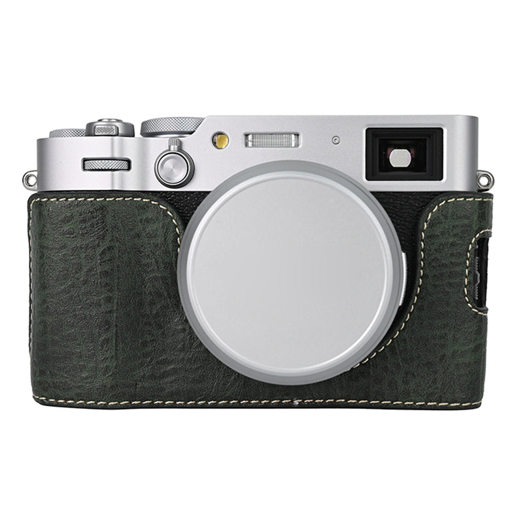 For Fujifilm X100VI Tree Grain PU Leather Camera Bottom Cover Half Body Case with Battery Opening