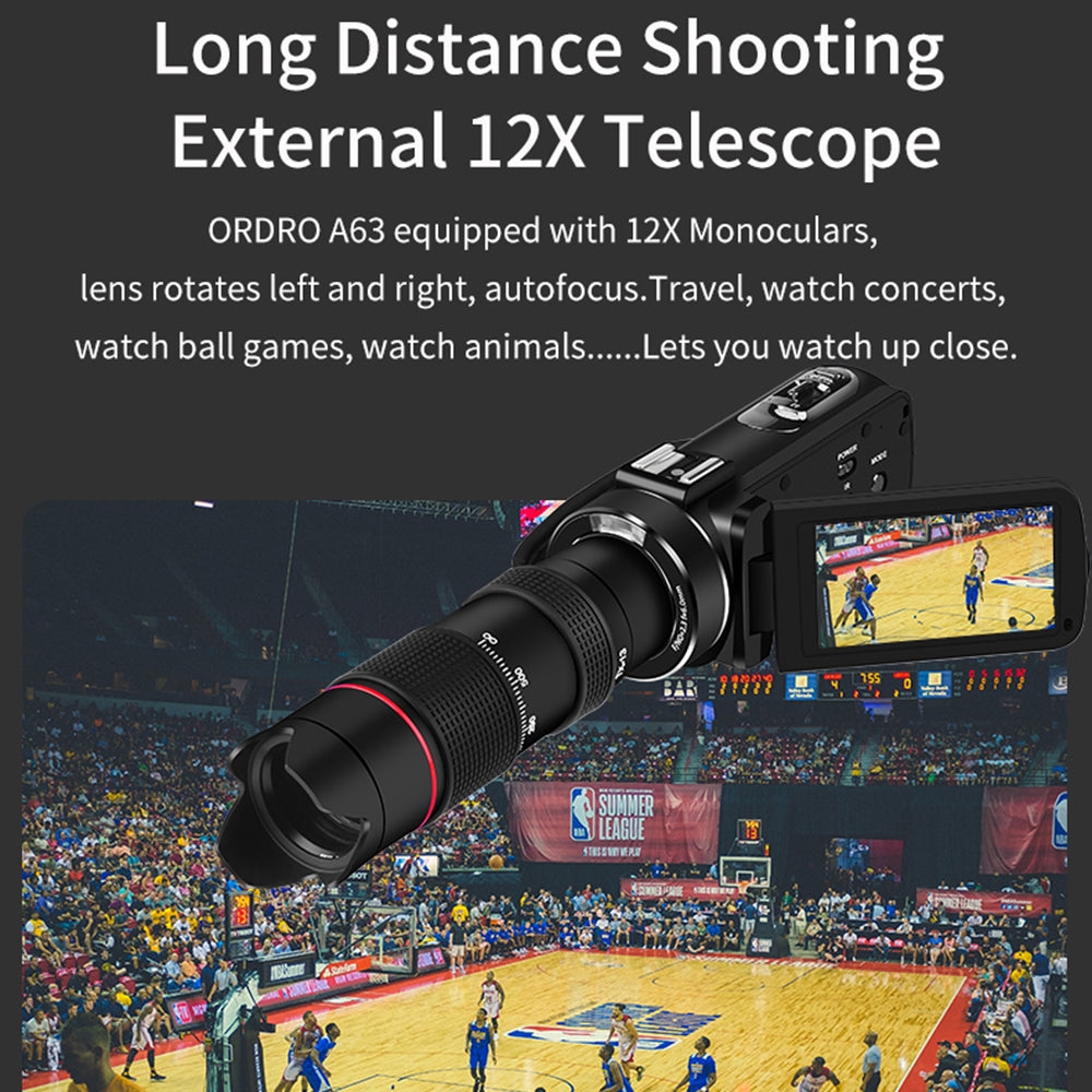 ORDRO Z63 16X Digital Zoom Full HD 2K 3.0-inch Touch Screen Digital Camera + Mic + Bracket + Shading Hood
