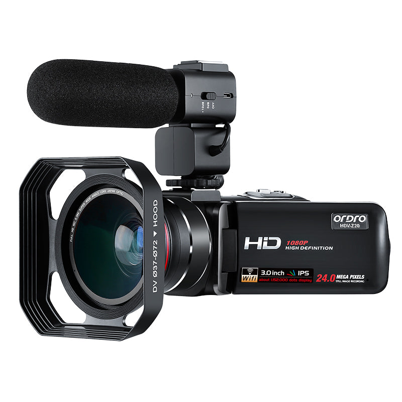 ORDRO Z20 3.0-inch 1080P HD Video Camera Night Vision Digital Camcorder with Microphone and Lend Hood