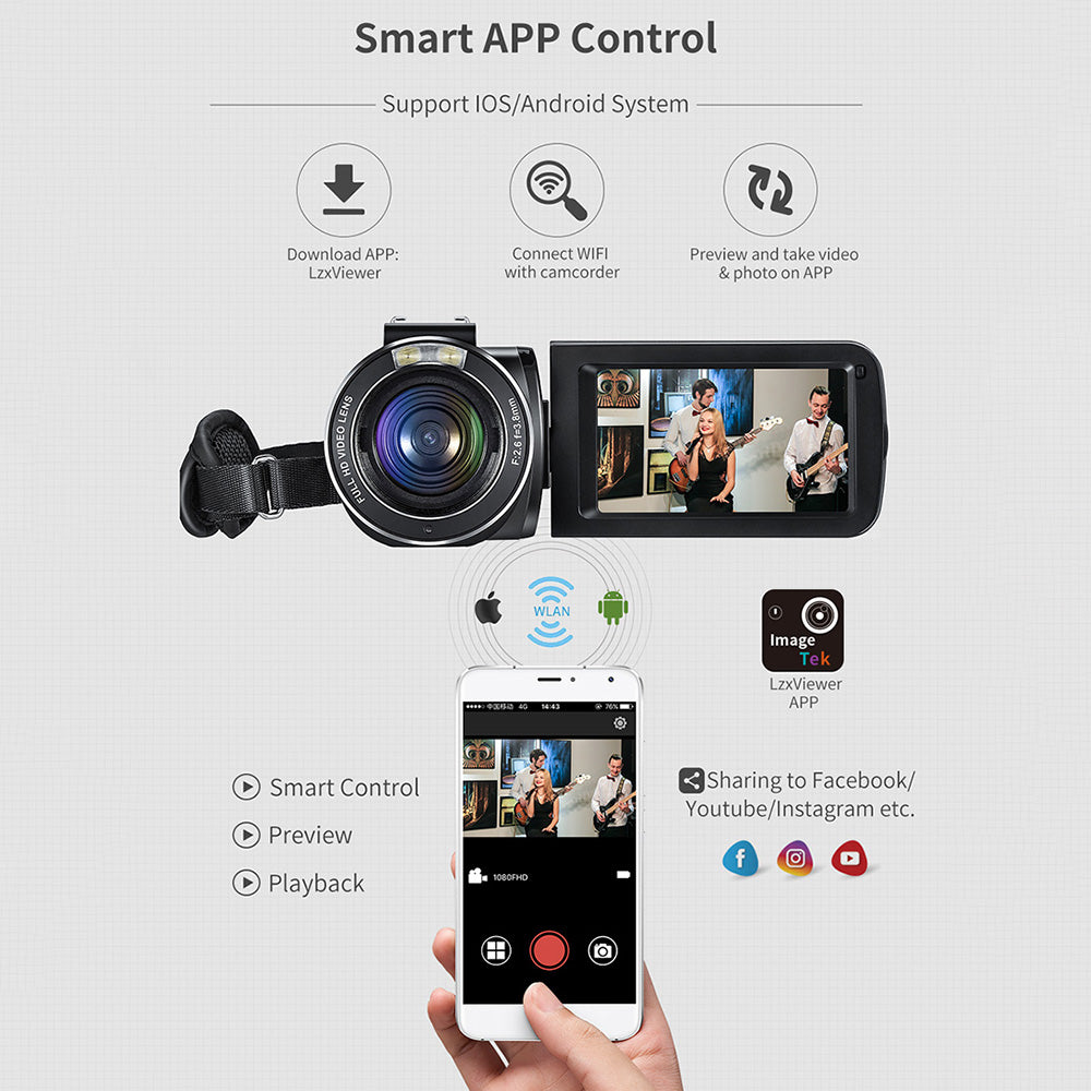 ORDRO Z20 3.0-inch 1080P HD Video Camera Night Vision Digital Camcorder with Microphone and Lend Hood