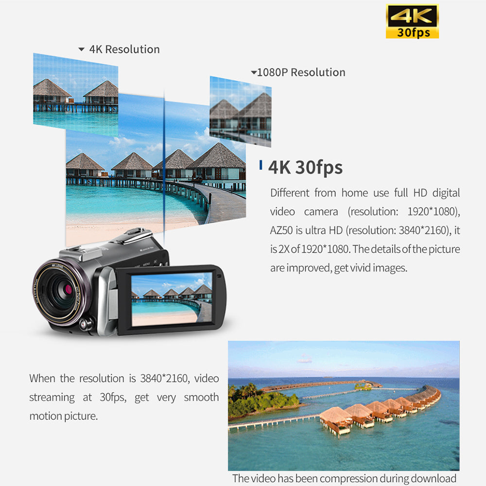 ORDRO AZ50 3.1-inch 4K HD Video Camera Digital DV Night Vision Camcorder, High-end Version