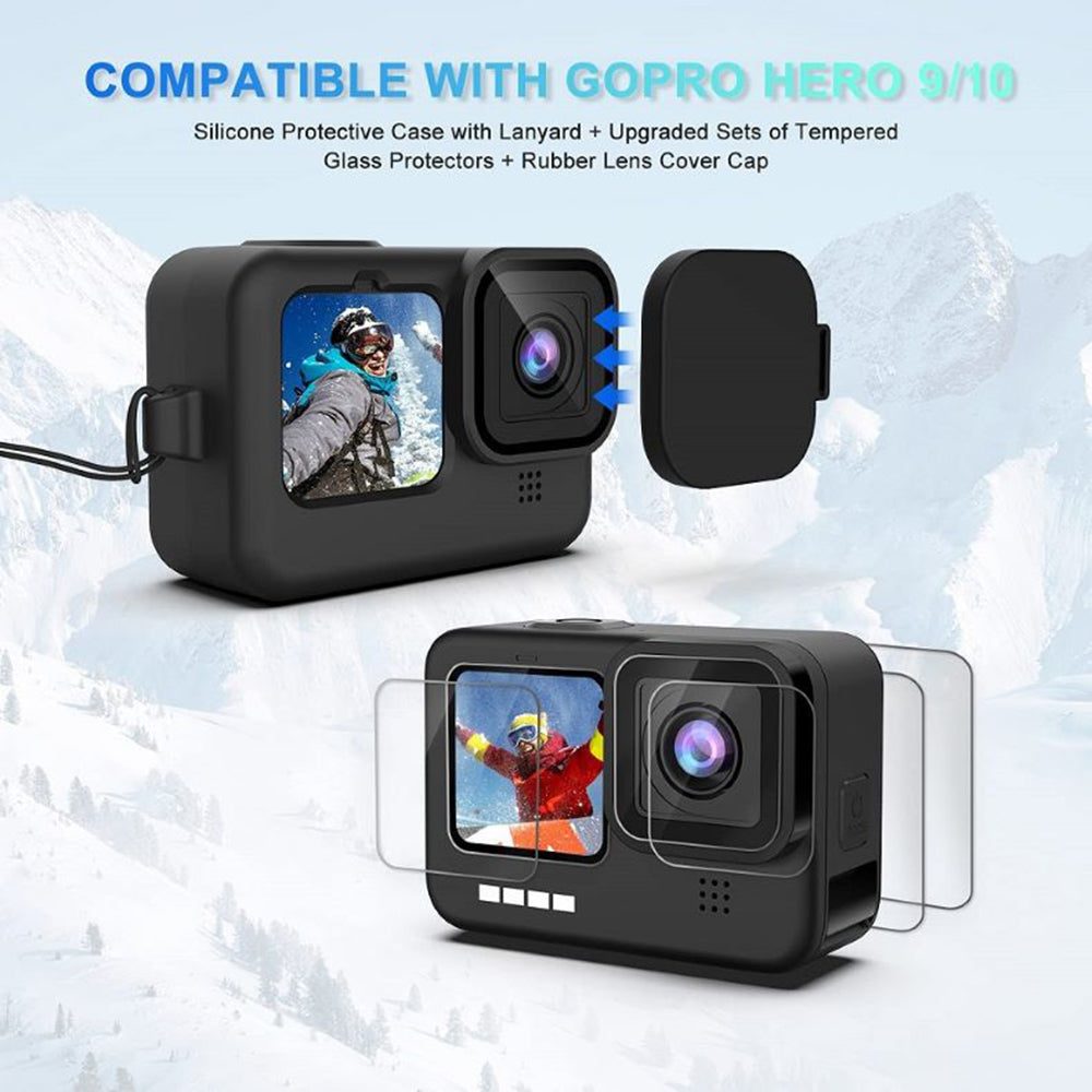 For GoPro 9 / 10 / 11 / 12 Waterproof Case Tempered Glass Film Filter Anti-fog Sheet Set