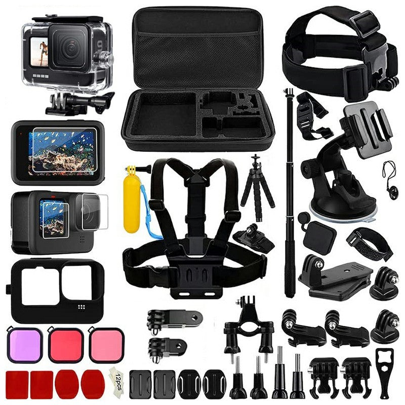 54-in-1 Accessories Kit for GoPro Hero 12 11 10 9 Waterproof Housing Silicone Case Tempered Glass Flim