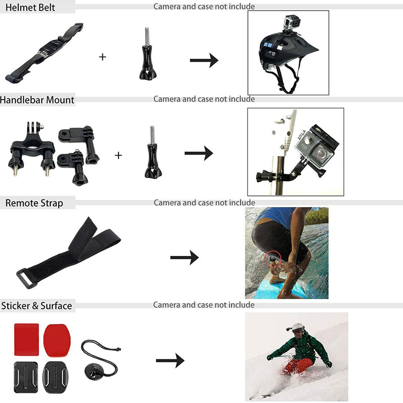 54-in-1 Accessories Kit for GoPro Hero 12 11 10 9 Waterproof Housing Silicone Case Tempered Glass Flim