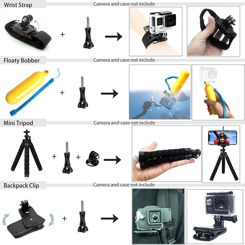 54-in-1 Accessories Kit for GoPro Hero 12 11 10 9 Waterproof Housing Silicone Case Tempered Glass Flim