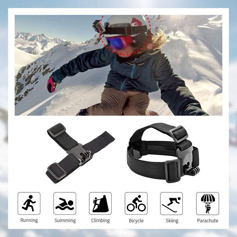 For GoPro Hero Universal Action Camera Accessories Kit 6-in-1 Chest Strap, Head Strap, Selfie Stick