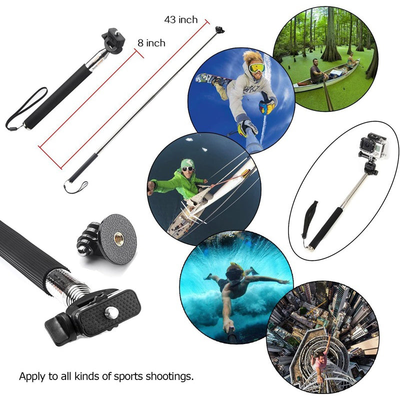 For GoPro Hero Universal Action Camera Accessories Kit 6-in-1 Chest Strap, Head Strap, Selfie Stick