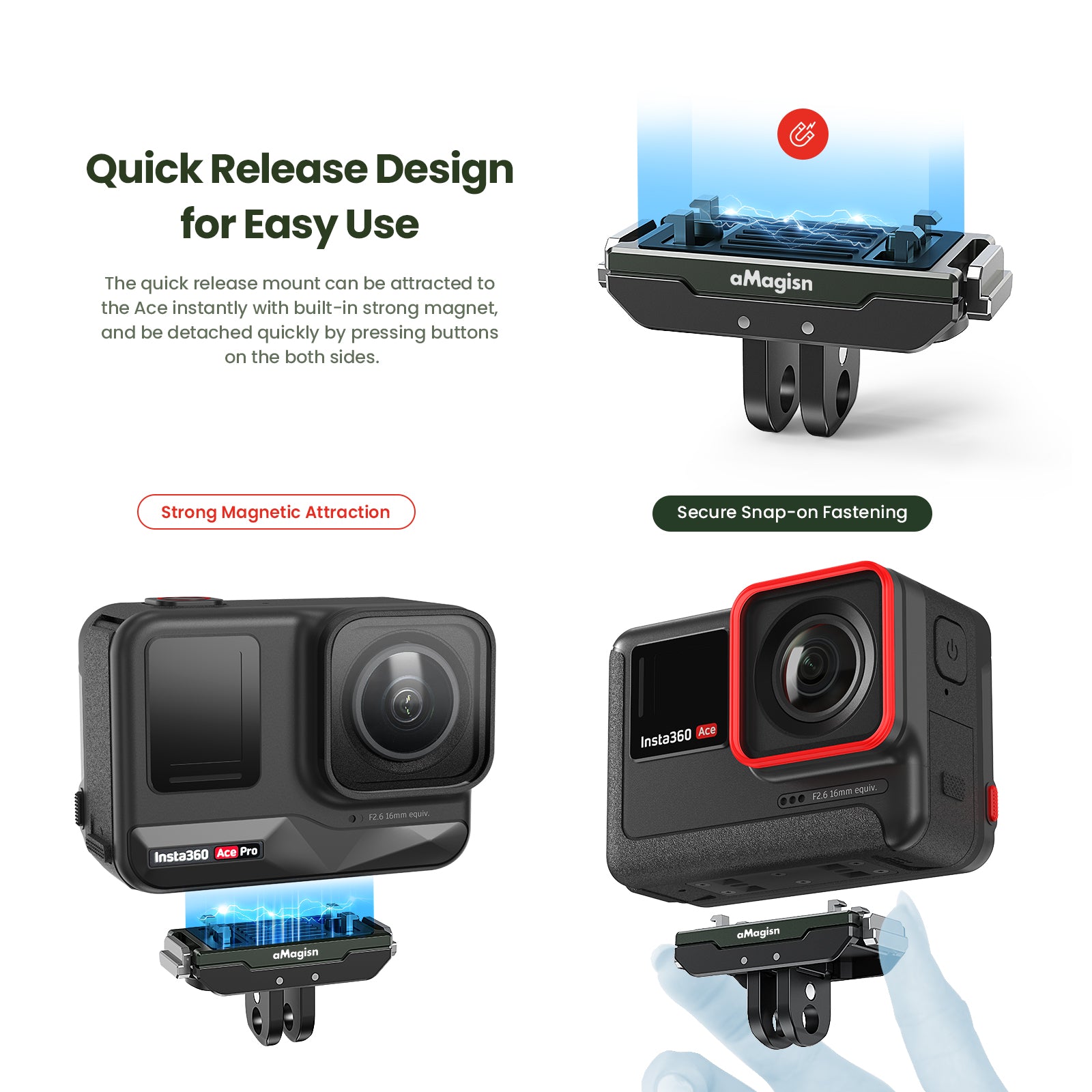 AMAGISN Metal Magnetic Quick Release Adapter for Insta360 Ace Pro / Ace Action Camera Mount