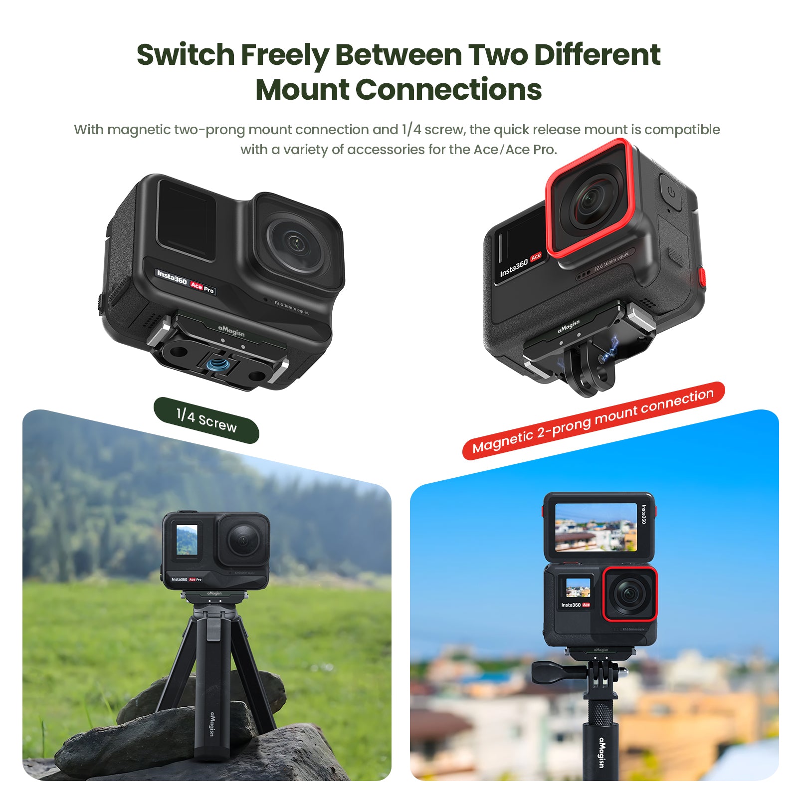 AMAGISN Metal Magnetic Quick Release Adapter for Insta360 Ace Pro / Ace Action Camera Mount