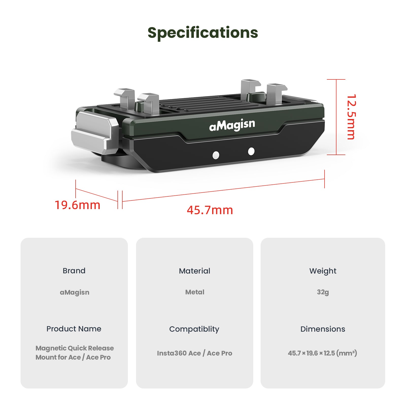 AMAGISN Metal Magnetic Quick Release Adapter for Insta360 Ace Pro / Ace Action Camera Mount