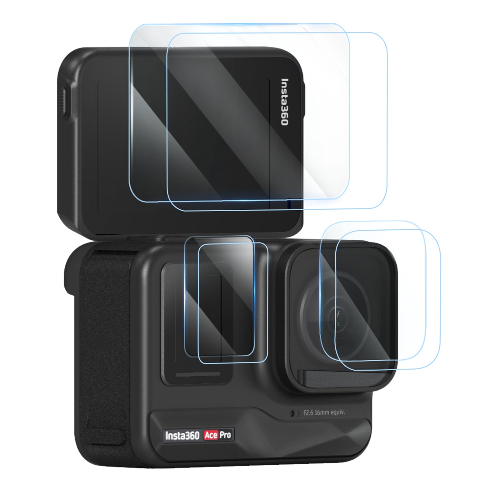 AMAGISN 2 Sets For Insta360 Ace Pro Tempered Glass Screen Protectors Set Front / Rear / Lens Film