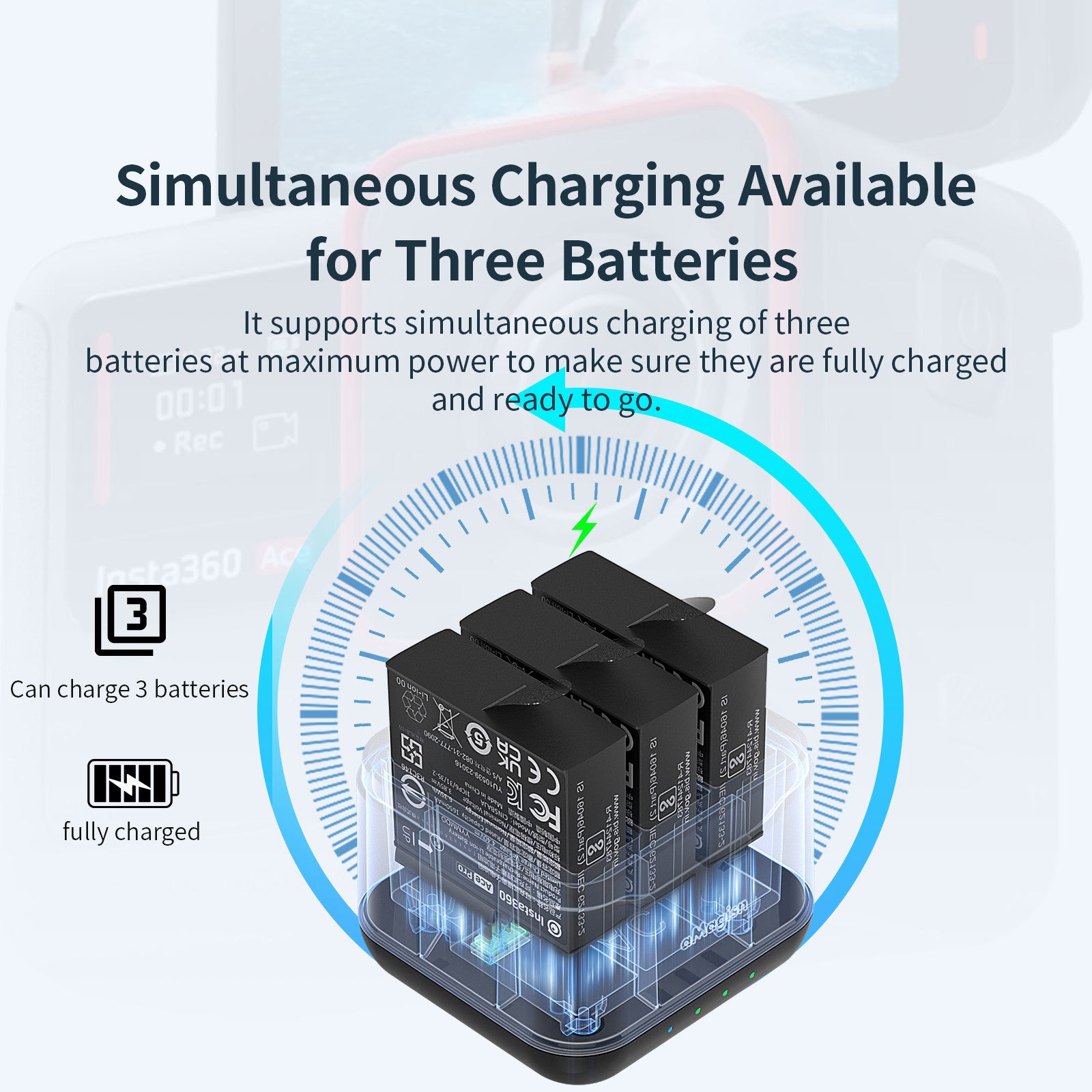 AMAGISN Charging Dock for Insta360 Ace / Ace Pro Battery Charger (Batteries Not Included)
