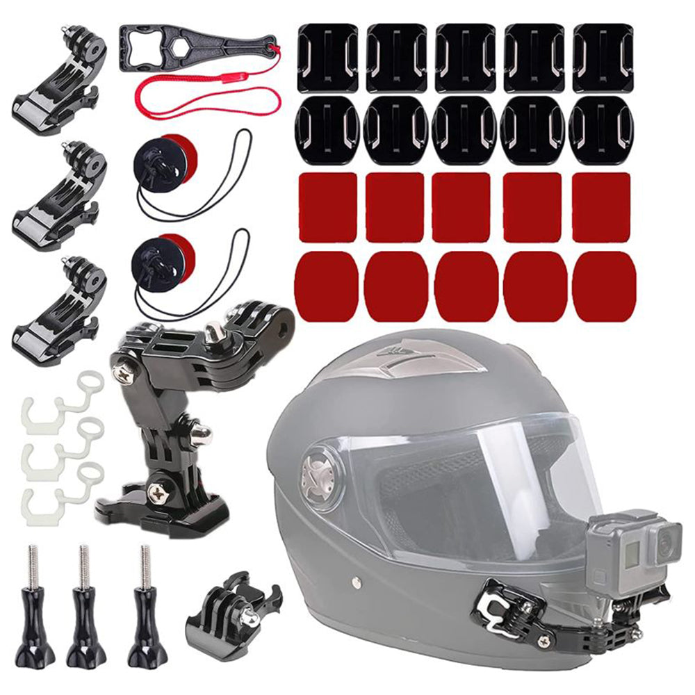 For GoPro Hero 9 / 10 / 11 / 12 Motorcycle Bicycle Helmet Mount Kit, 34-Piece Set Compatible with Sjcam, Xiaoyi, DJI