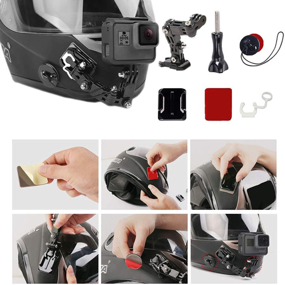 For GoPro Hero 9 / 10 / 11 / 12 Motorcycle Bicycle Helmet Mount Kit, 34-Piece Set Compatible with Sjcam, Xiaoyi, DJI