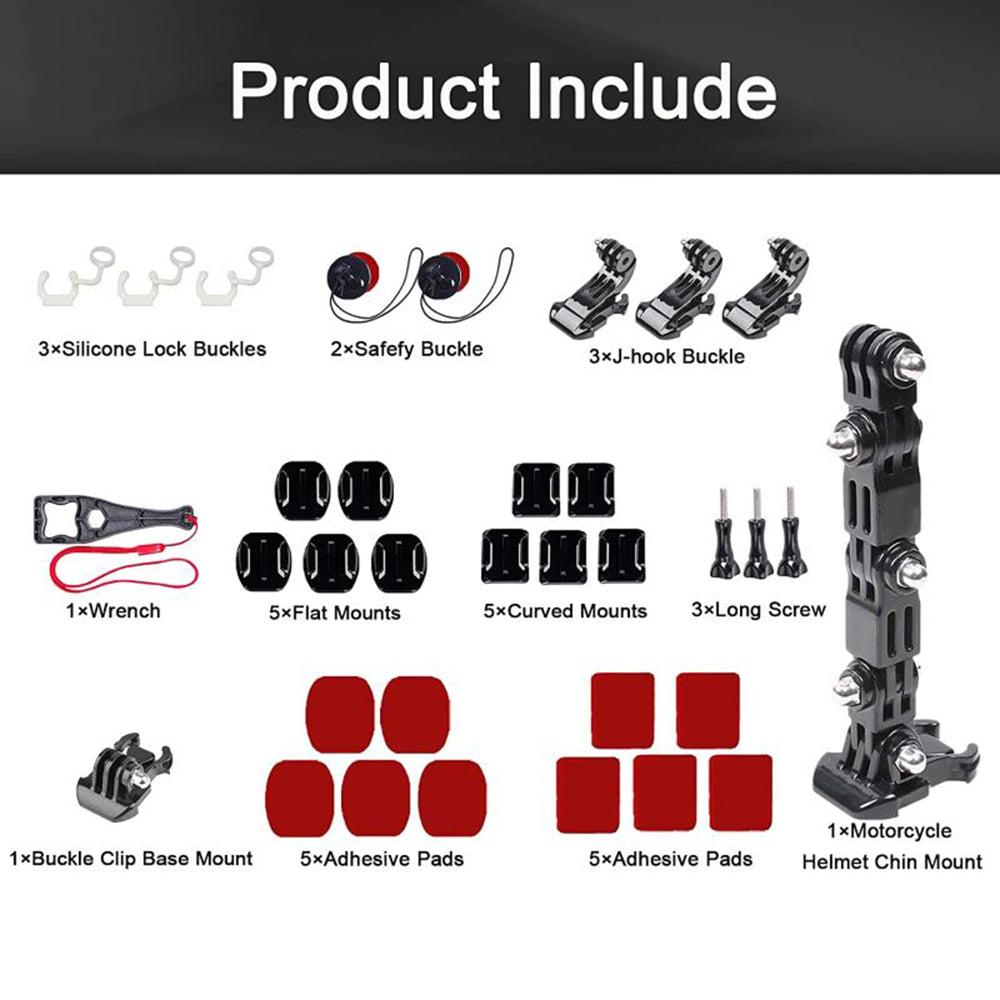 For GoPro Hero 9 / 10 / 11 / 12 Motorcycle Bicycle Helmet Mount Kit, 34-Piece Set Compatible with Sjcam, Xiaoyi, DJI