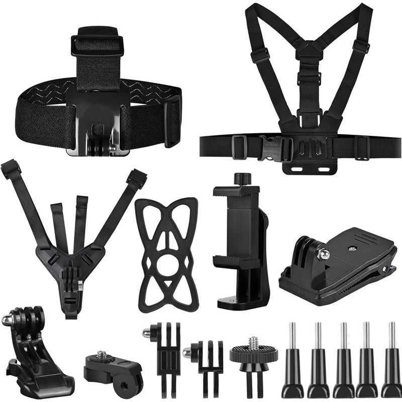 11-in-1 For GoPro Action Camera Accessories Kit Head Chest Strap Chin Bracket Phone Holder Set