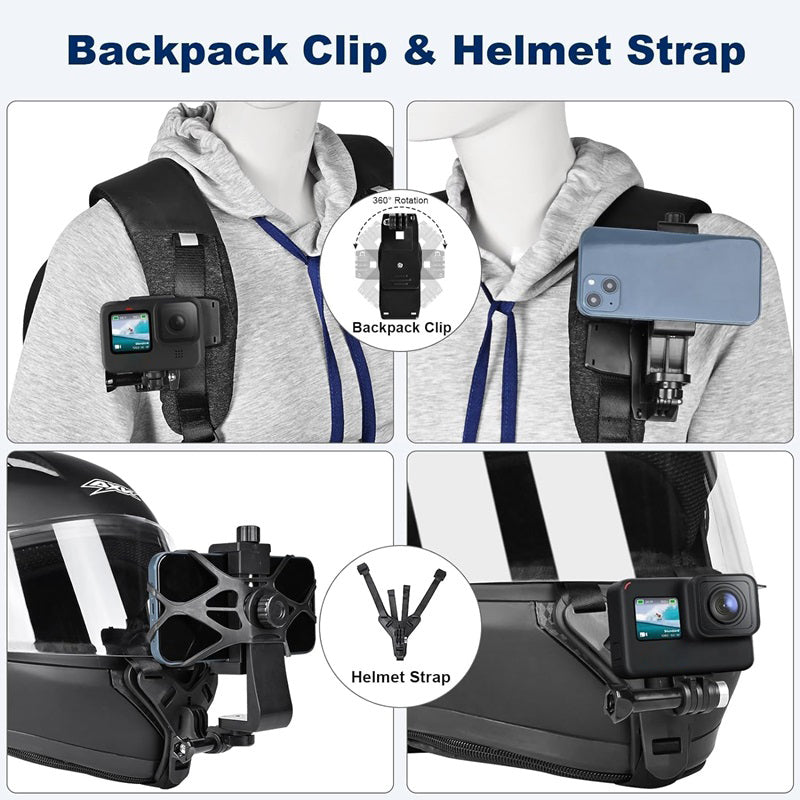 11-in-1 For GoPro Action Camera Accessories Kit Head Chest Strap Chin Bracket Phone Holder Set