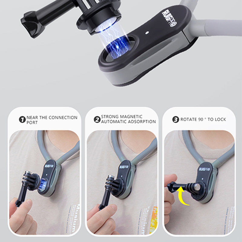 RUIGPRO For GoPro / Insta360 / DJI Action Camera Magnetic Neck Mount Bracket + Extension Arm
