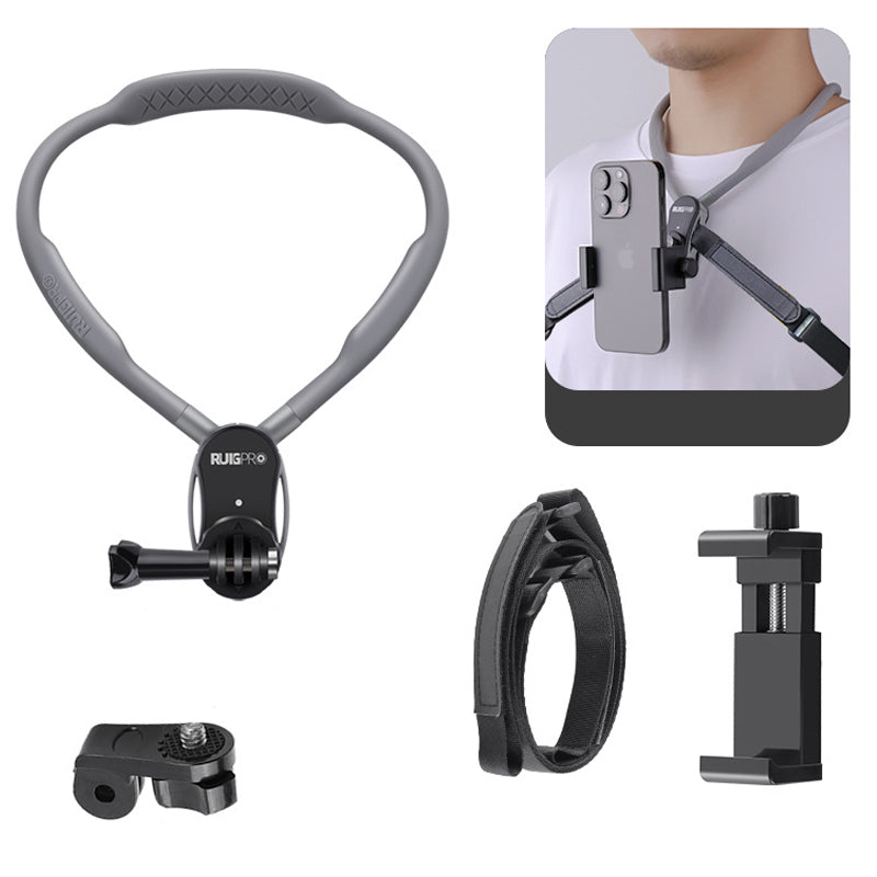 RUIGPRO For GoPro / Insta360 / DJI Action Camera Neck Mount Bracket + Anti-shake Strap + Phone Holder