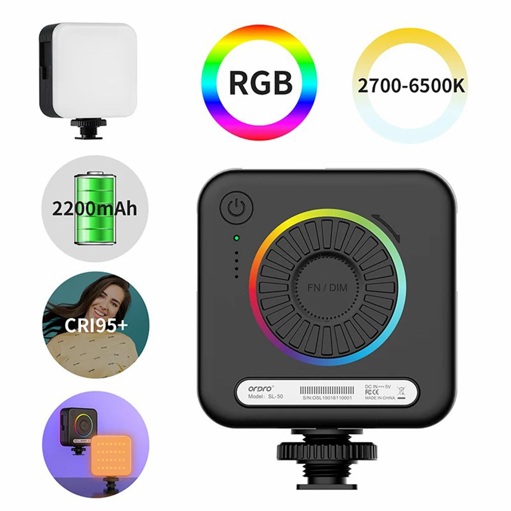 ORDRO SL-50 2700-6500K RGB Video Light 360° Full Color Portable Photography Lighting Camera Fill Light