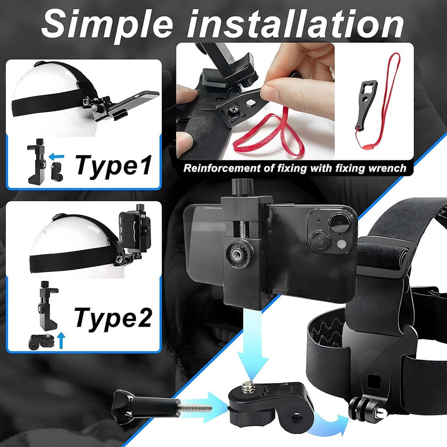 5-in-1 Action Camera Accessories Kit Head Strap with Phone Clip and Wrench for GoPro