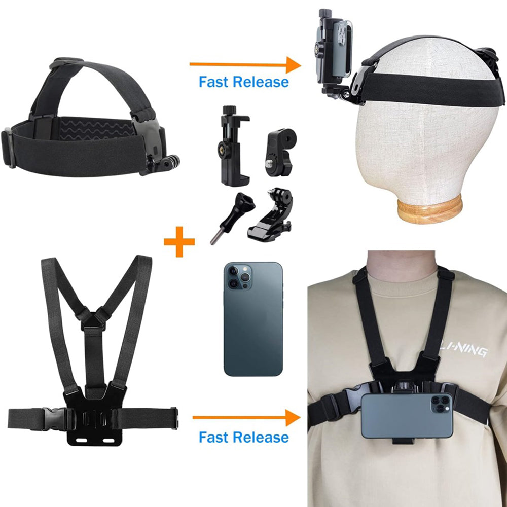 Universal Camera Chest Head Mount Strap Plastic+Alloy+Nylon Phone Clip Holder Bracket