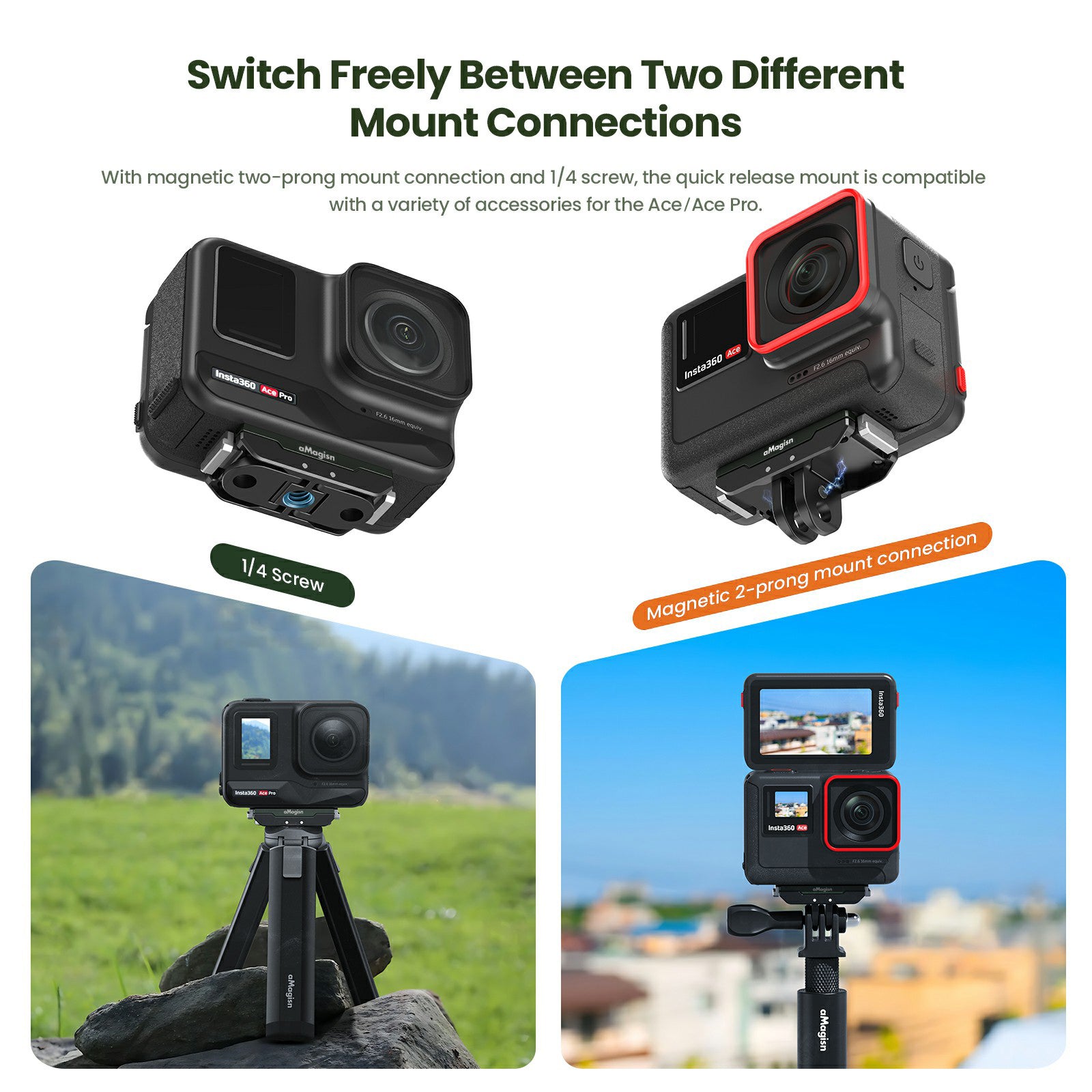 AMAGISN For Insta360 Ace Pro / Ace Action Camera Metal Magnetic Quick Release Adapter with Top Plate