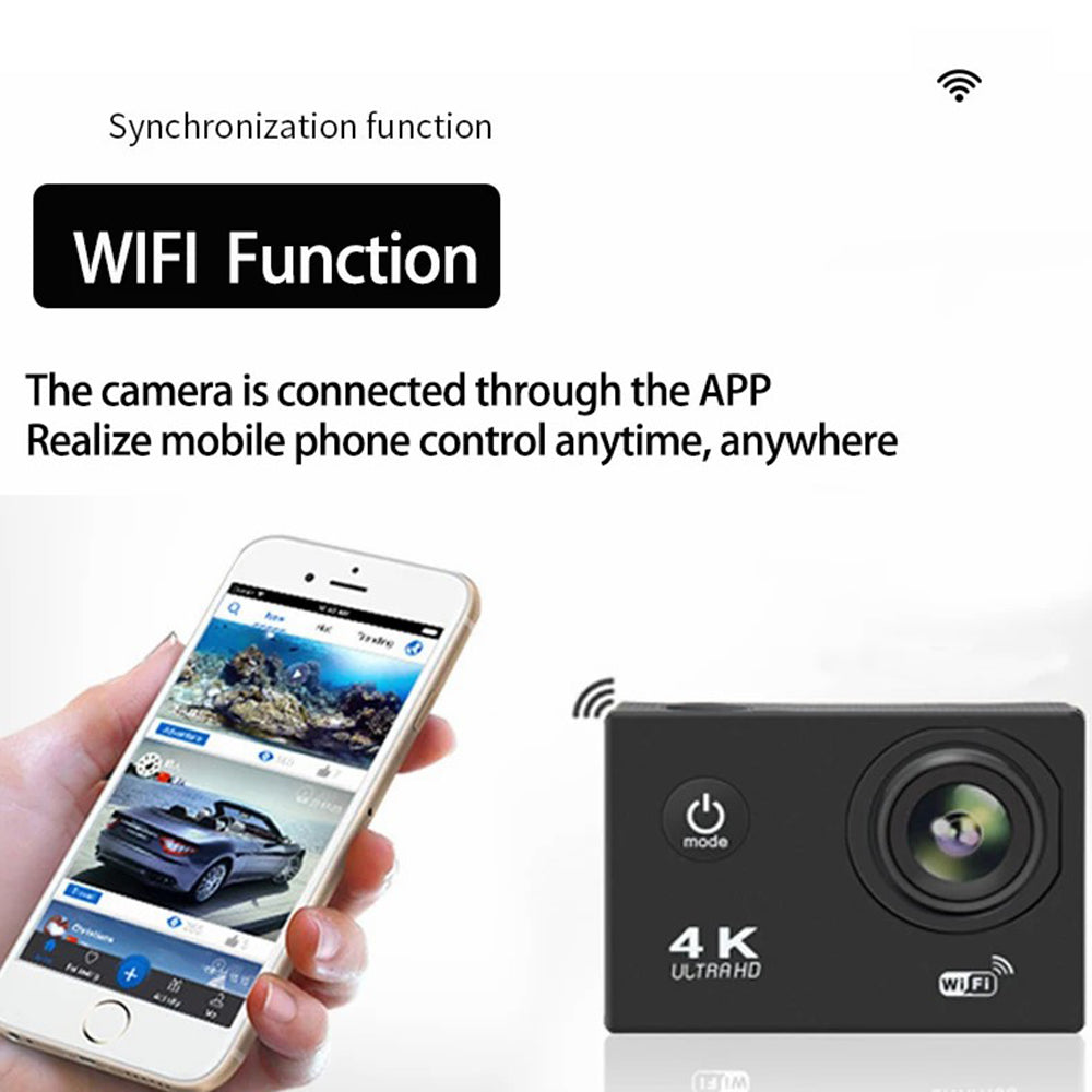 F200 2.0 Inch 140 Degree Wide Angle WiFi Underwater Action Camera 4K Video Cam