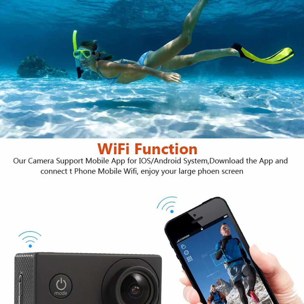 F200 2.0 Inch 140 Degree Wide Angle WiFi Underwater Action Camera 4K Video Cam