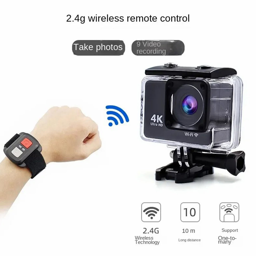F300AB-R 2 Inch 4K 30fps WiFi Action Camera with HD Touch Screen 30m Underwater Camera with Waterproof Case