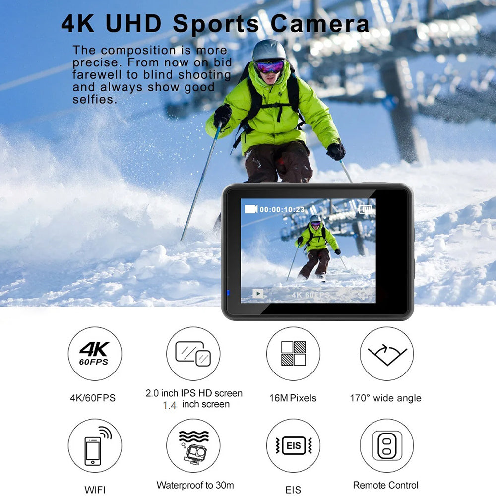 F300AB-R 2.0-inch 4K HD Anti-shake WiFi Action Camera with 30m Waterproof Case
