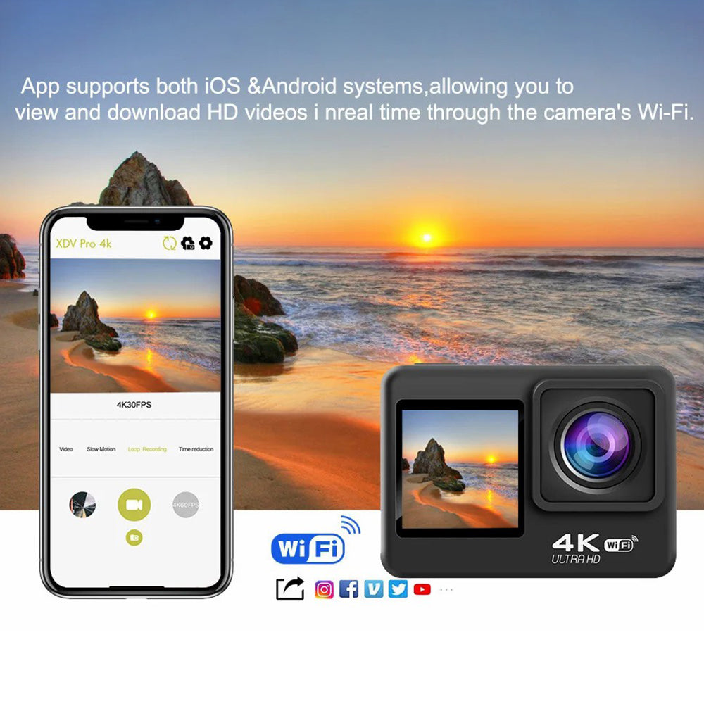F300AB-R 2.0-inch 4K HD Anti-shake WiFi Action Camera with 30m Waterproof Case
