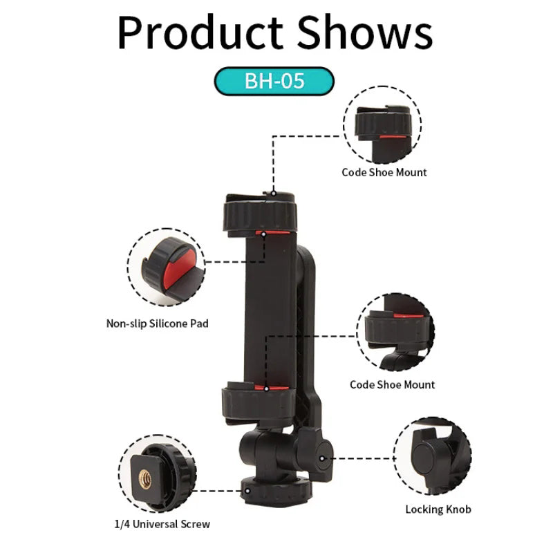 JMARY BH-05 Camera Smartphone Clamp Bracket 360-Degree Rotating Mount Holder