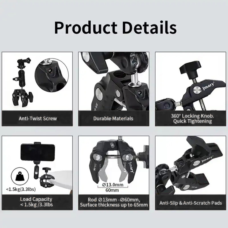 JMARY SR-56 For GoPro Action Camera Phone Holder Aluminum Camera Mount Clamp