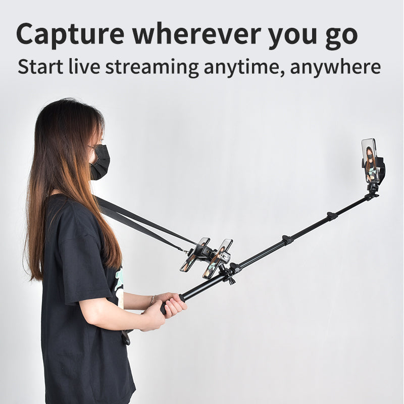 YELANGU LW103 Outdoor Cell Phone Selfie Stick with 4 Clips, Handheld Phone Holder